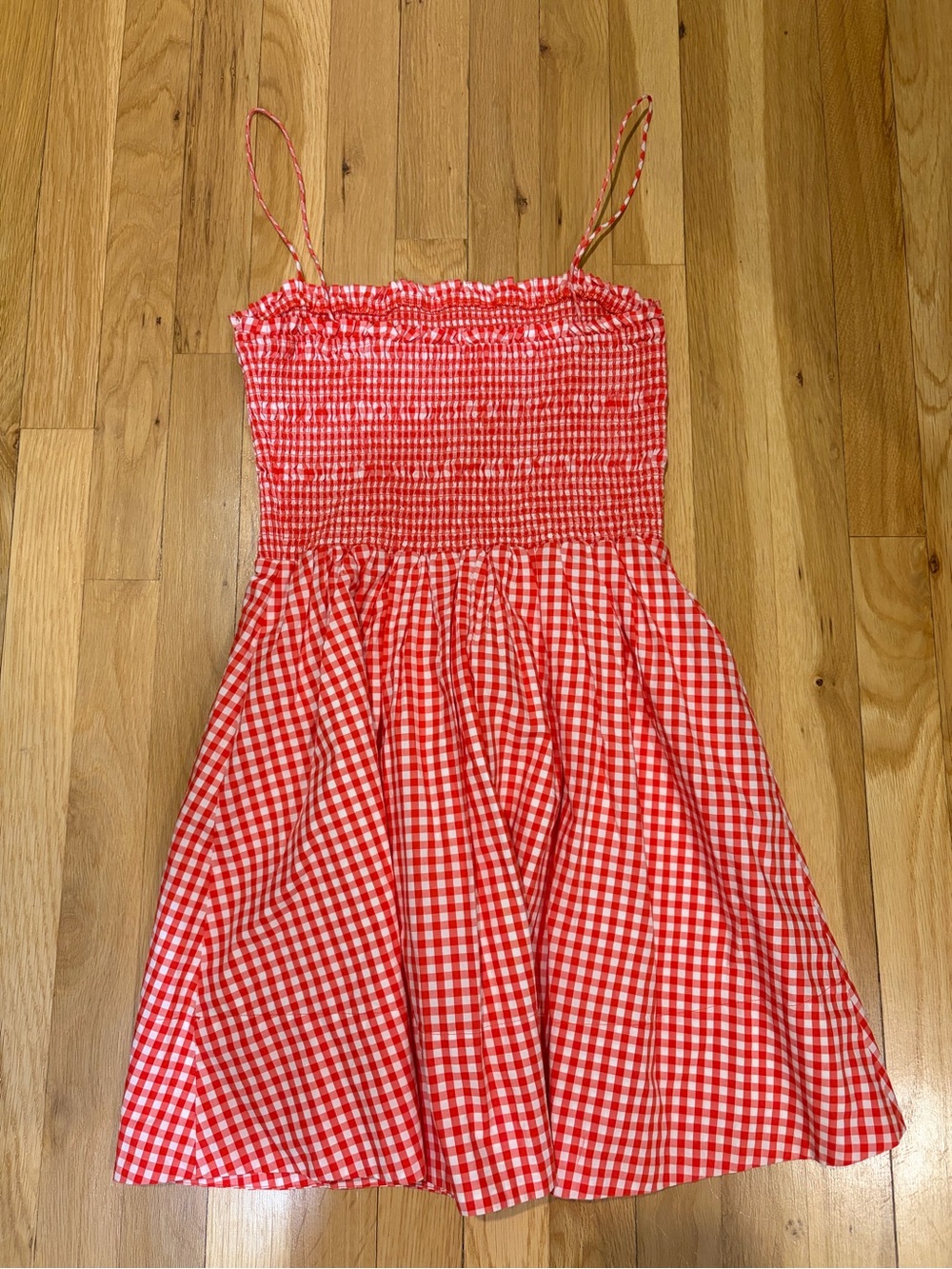 Aritzia Red and White Gingham Smocked Sundress